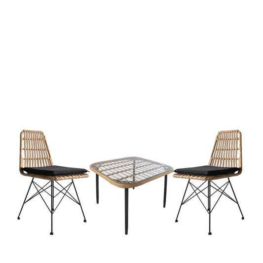 Σετ Τραπεζαρία Κήπου ArteLibre ANTIUS Φυσικό/Μαύρο Μέταλλο/Rattan/Γυαλί Με 2 Καρέκλες 14990328 - Hippiehome.gr