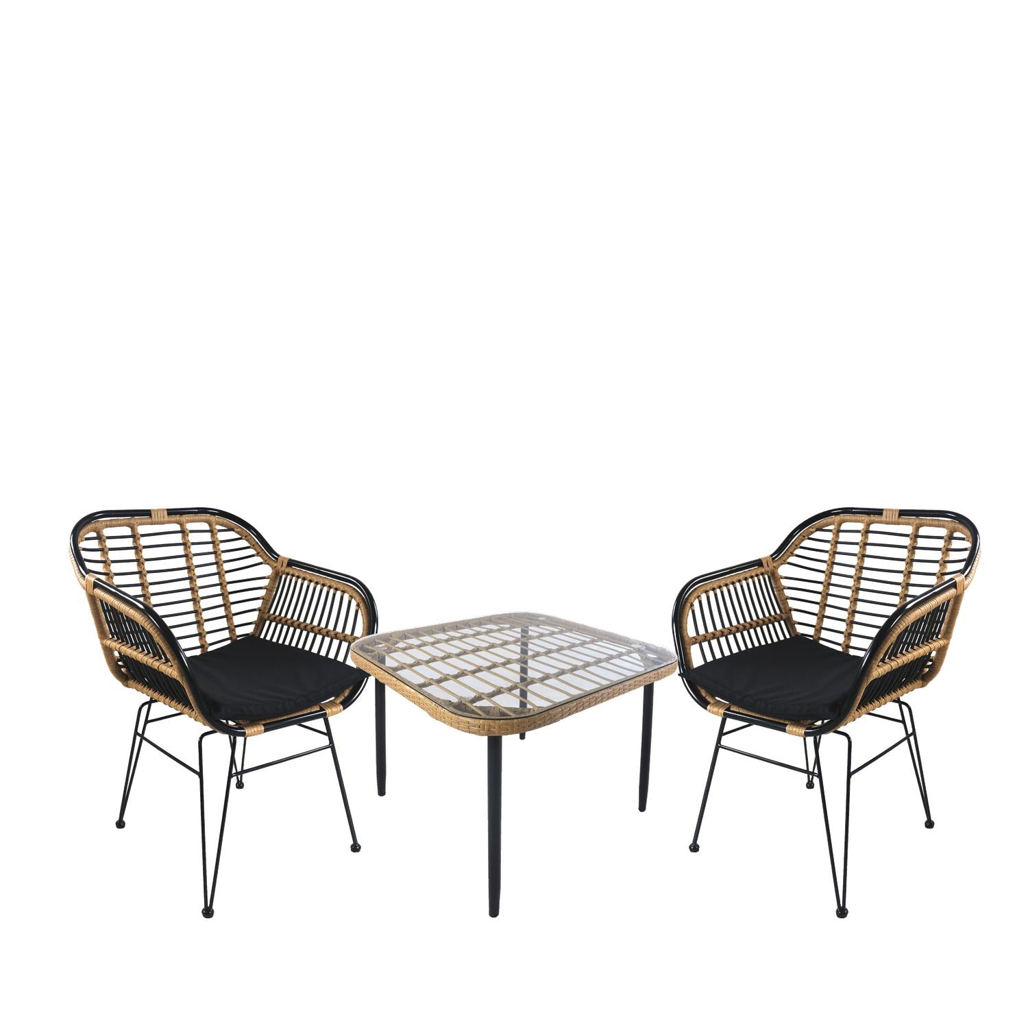 Σετ Τραπεζαρία Κήπου ArteLibre ANTIUS Φυσικό/Μαύρο Μέταλλο/Rattan/Γυαλί Με 2 Καρέκλες 14990332 - Hippiehome.gr