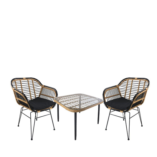 Σετ Τραπεζαρία Κήπου ArteLibre ANTIUS Φυσικό/Μαύρο Μέταλλο/Rattan/Γυαλί Με 2 Καρέκλες 14990332 - Hippiehome.gr