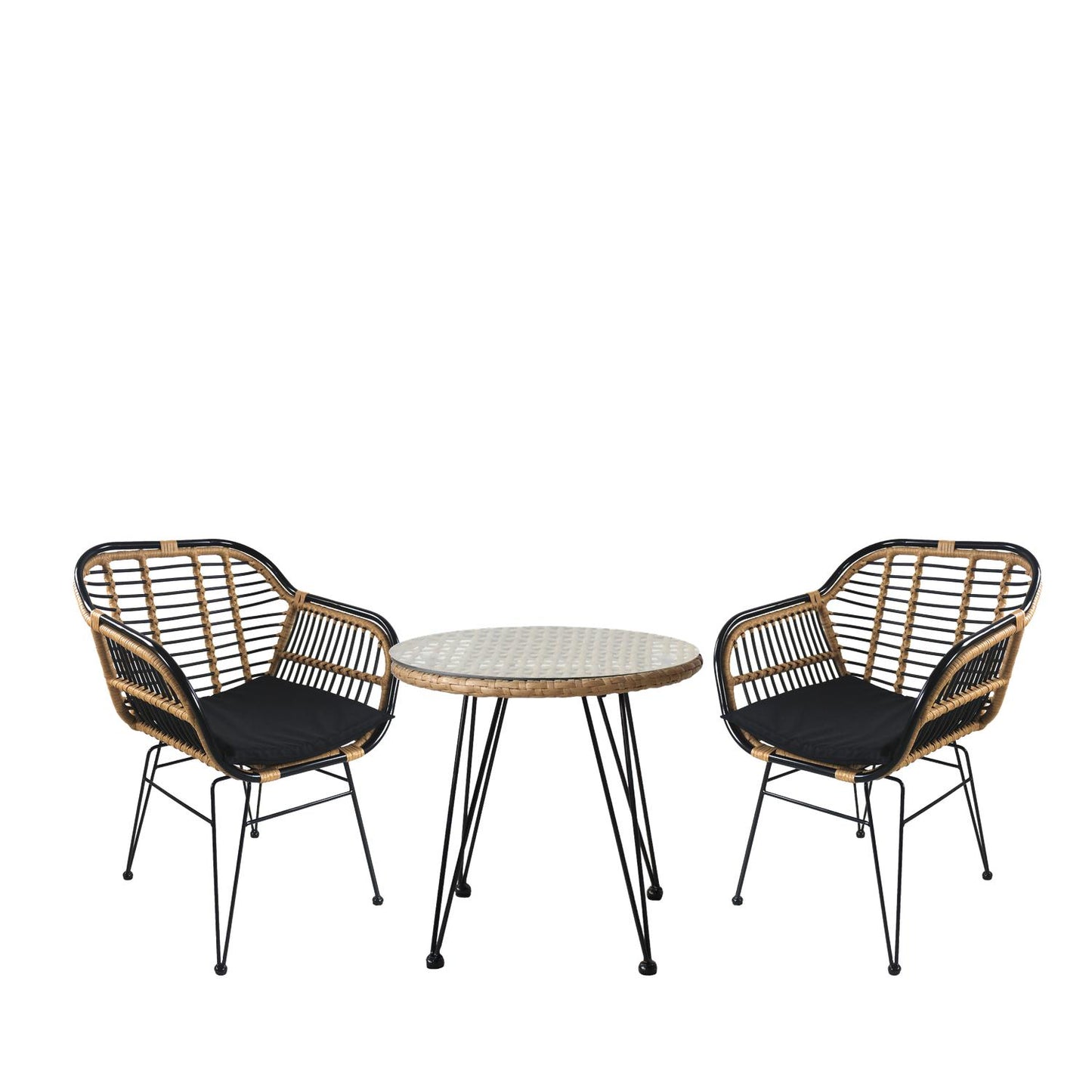 Σετ Τραπεζαρία Κήπου ArteLibre EUSEBIO Φυσικό/Μαύρο Μέταλλο/Rattan Με 2 Καρέκλες 14990334 - Hippiehome.gr