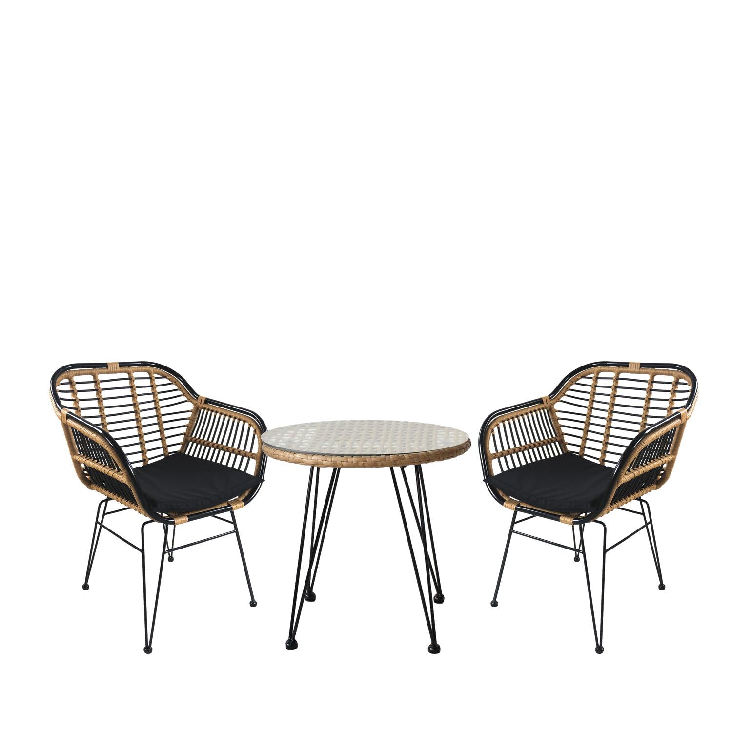 Σετ Τραπεζαρία Κήπου ArteLibre EUSEBIO Φυσικό/Μαύρο Μέταλλο/Rattan Με 2 Καρέκλες 14990334 - Hippiehome.gr