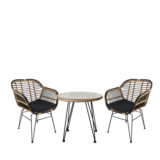 Σετ Τραπεζαρία Κήπου ArteLibre EUSEBIO Φυσικό/Μαύρο Μέταλλο/Rattan Με 2 Καρέκλες 14990334 - Hippiehome.gr
