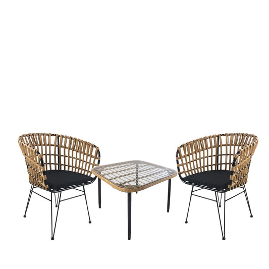 Σετ Τραπεζαρία Κήπου ArteLibre ANTIUS Φυσικό/Μαύρο Μέταλλο/Rattan/Γυαλί Με 2 Καρέκλες 14990344 - Hippiehome.gr