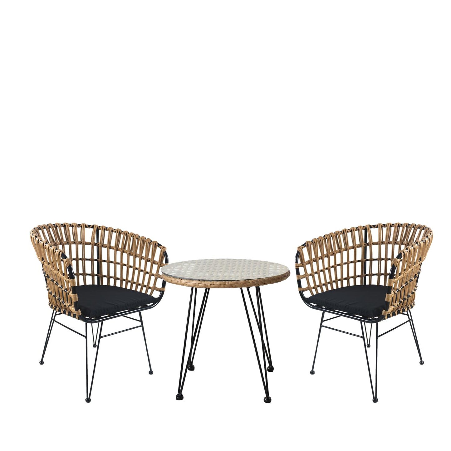 Σετ Τραπεζαρία Κήπου ArteLibre EUSEBIO Φυσικό/Μαύρο Μέταλλο/Rattan Με 2 Καρέκλες 14990346 - Hippiehome.gr