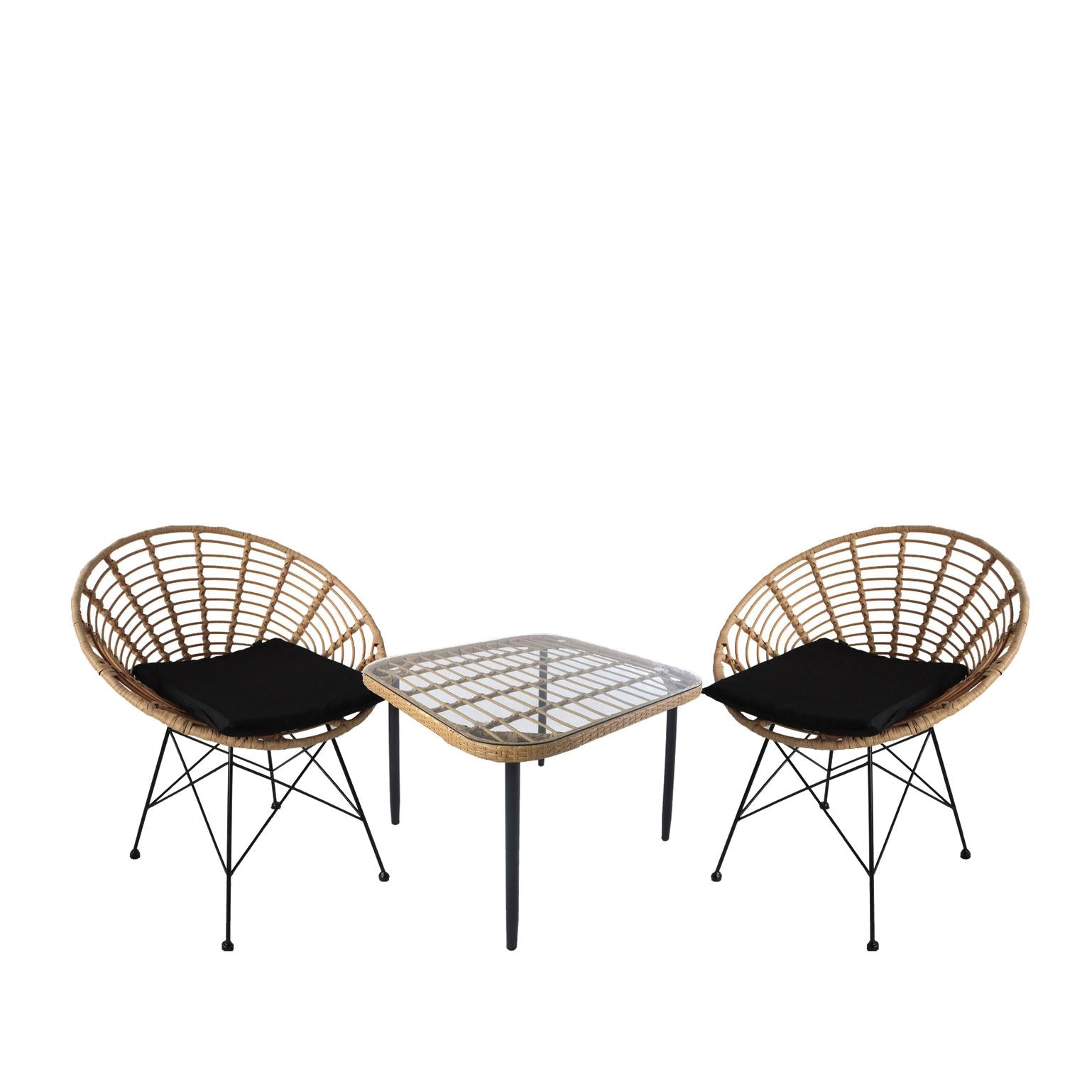 Σετ Τραπεζαρία Κήπου ArteLibre ANTIUS Φυσικό/Μαύρο Μέταλλο/Rattan/Γυαλί Με 2 Καρέκλες 14990348 - Hippiehome.gr