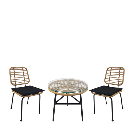 Σετ Τραπεζαρία Κήπου ArteLibre ARELLIUS Φυσικό/Μαύρο Μέταλλο/Rattan/Γυαλί Με 2 Καρέκλες 14990353 - Hippiehome.gr