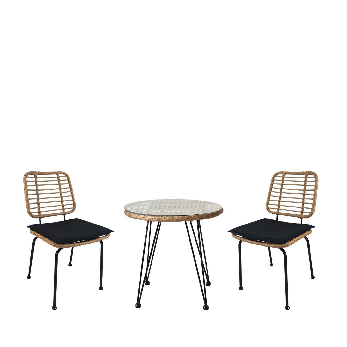 Σετ Τραπεζαρία Κήπου ArteLibre EUSEBIO Φυσικό/Μαύρο Μέταλλο/Rattan Με 2 Καρέκλες 14990354 - Hippiehome.gr