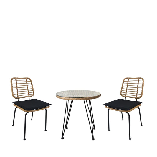 Σετ Τραπεζαρία Κήπου ArteLibre EUSEBIO Φυσικό/Μαύρο Μέταλλο/Rattan Με 2 Καρέκλες 14990354 - Hippiehome.gr
