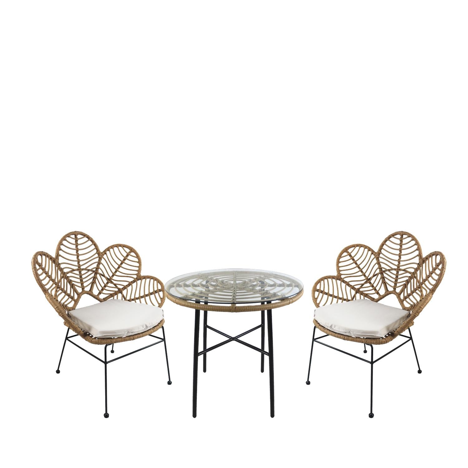 Σετ Τραπεζαρία Κήπου ArteLibre APPIUS Φυσικό/Μαύρο Μέταλλο/Rattan/Γυαλί Με 2 Καρέκλες 14990355 - Hippiehome.gr