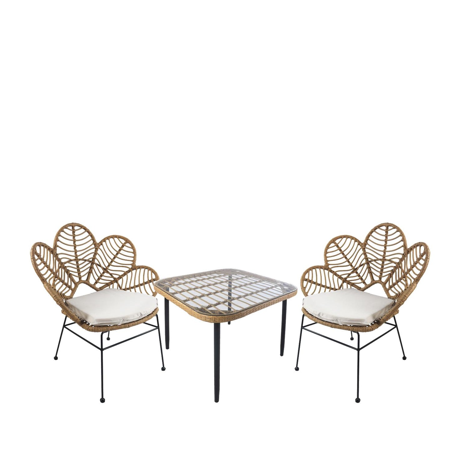 Σετ Τραπεζαρία Κήπου ArteLibre ANTIUS Φυσικό/Μαύρο Μέταλλο/Rattan/Γυαλί Με 2 Καρέκλες 14990356 - Hippiehome.gr