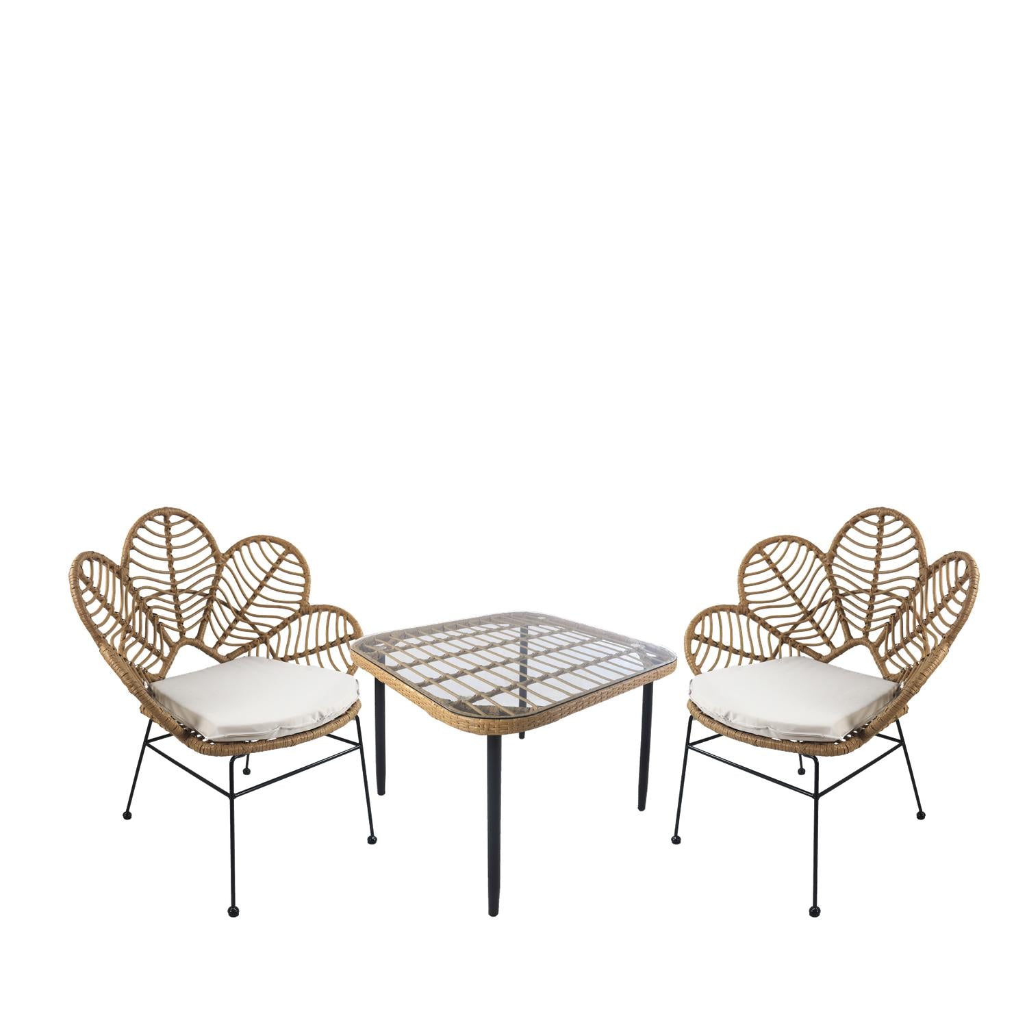 Σετ Τραπεζαρία Κήπου ArteLibre ANTIUS Φυσικό/Μαύρο Μέταλλο/Rattan/Γυαλί Με 2 Καρέκλες 14990356 - Hippiehome.gr