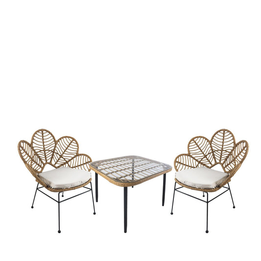 Σετ Τραπεζαρία Κήπου ArteLibre ANTIUS Φυσικό/Μαύρο Μέταλλο/Rattan/Γυαλί Με 2 Καρέκλες 14990356 - Hippiehome.gr