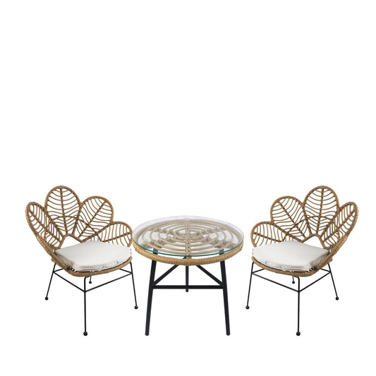 Σετ Τραπεζαρία Κήπου ArteLibre ARELLIUS Φυσικό/Μαύρο Μέταλλο/Rattan/Γυαλί Με 2 Καρέκλες 14990357 - Hippiehome.gr