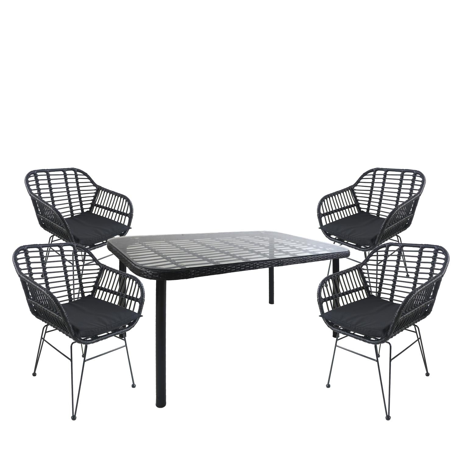 Σετ Τραπεζαρία Κήπου ArteLibre AMPLAS Μαύρο Μέταλλο/Rattan/Γυαλί Με 4 Καρέκλες 14990377 - Hippiehome.gr