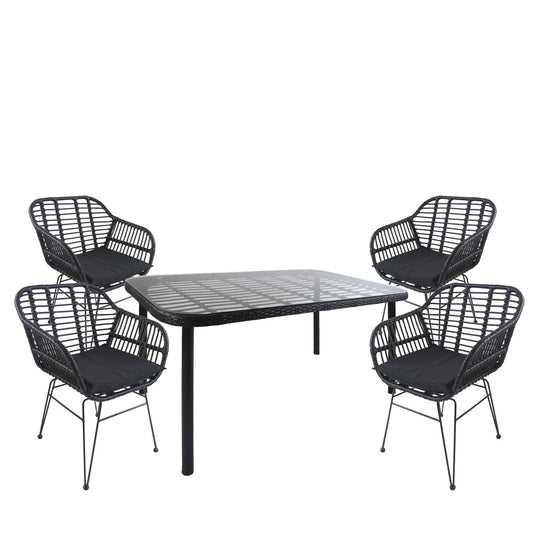 Σετ Τραπεζαρία Κήπου ArteLibre AMPLAS Μαύρο Μέταλλο/Rattan/Γυαλί Με 4 Καρέκλες 14990377 - Hippiehome.gr