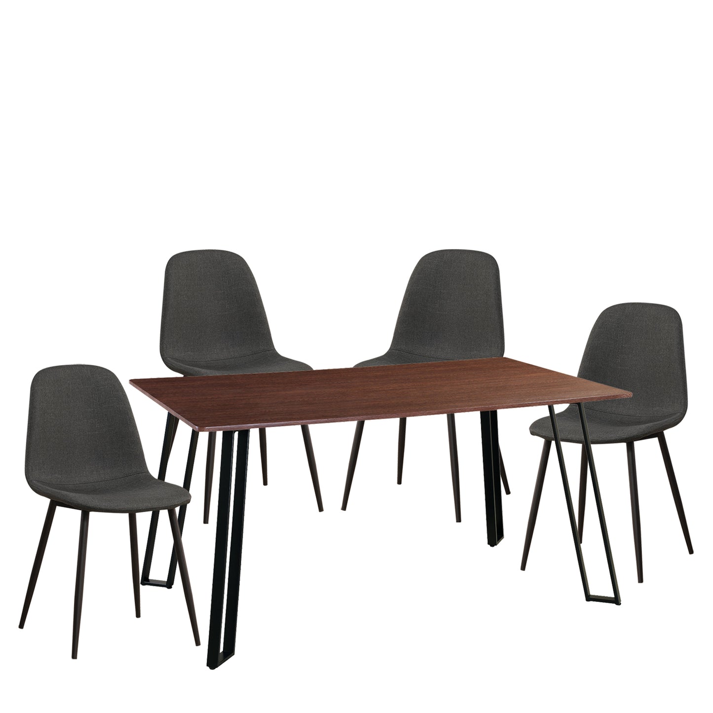 Σετ Τραπεζαρία (4+1) ArteLibre SARTHA Καρυδί/Μαύρο/Γκρι Ύφασμα/Μέταλλο/Ξύλο 150x90x75cm - Hippiehome.gr