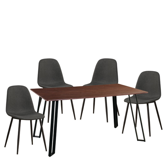 Σετ Τραπεζαρία (4+1) ArteLibre SARTHA Καρυδί/Μαύρο/Γκρι Ύφασμα/Μέταλλο/Ξύλο 150x90x75cm - Hippiehome.gr