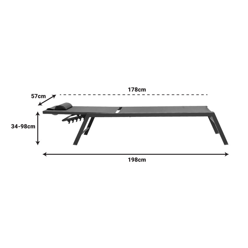 Ξαπλώστρα Kiara pakoworld αλουμίνιο-textilene ανθρακί στοιβαζόμενη - Hippiehome.gr