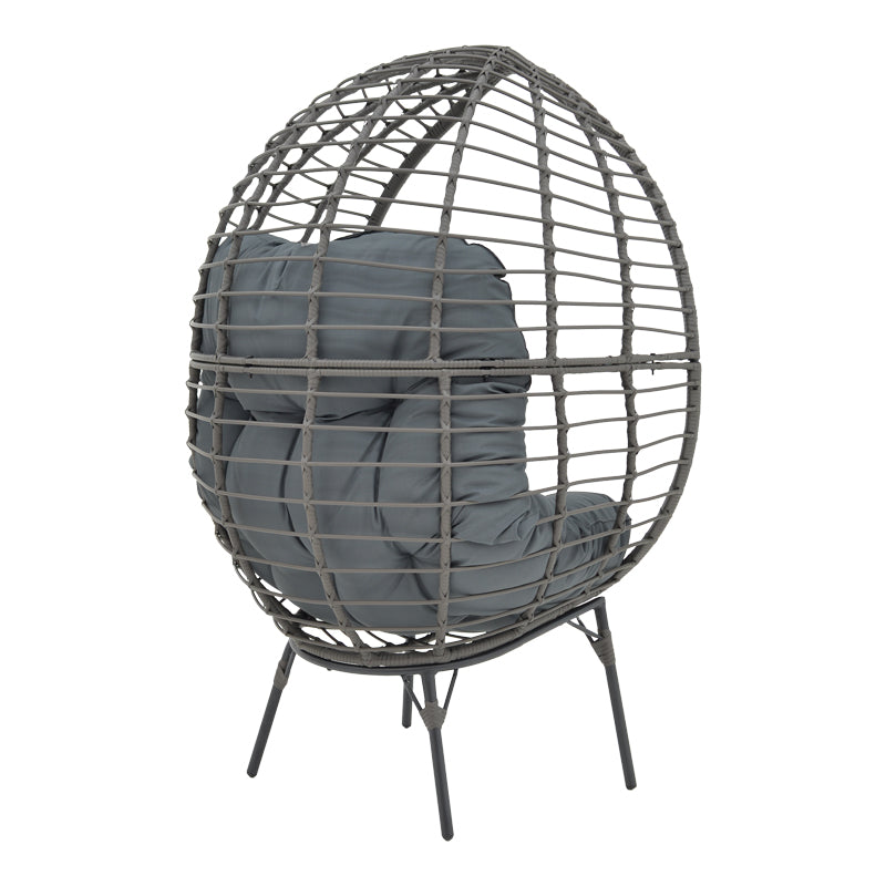 Πολυθρόνα Nestie pakoworld wicker rattan γκρι-μεταλλικό γκρι πόδι-γκρι μαξιλάρι 102x80x155εκ - Hippiehome.gr