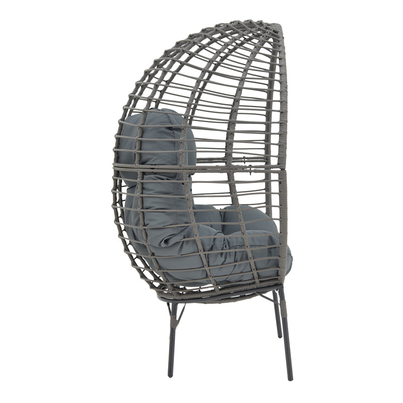 Πολυθρόνα Nestie pakoworld wicker rattan γκρι-μεταλλικό γκρι πόδι-γκρι μαξιλάρι 102x80x155εκ - Hippiehome.gr