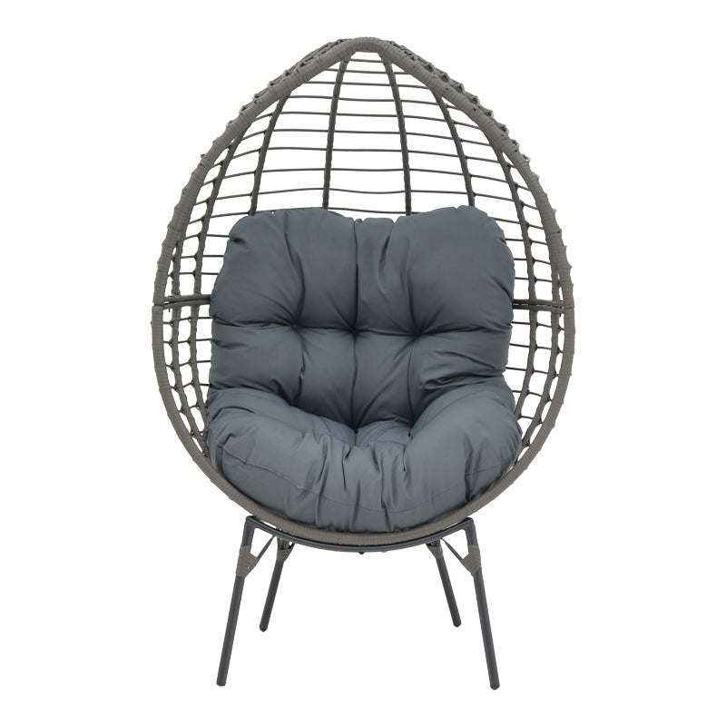 Πολυθρόνα Nestie pakoworld wicker rattan γκρι-μεταλλικό γκρι πόδι-γκρι μαξιλάρι 102x80x155εκ - Hippiehome.gr