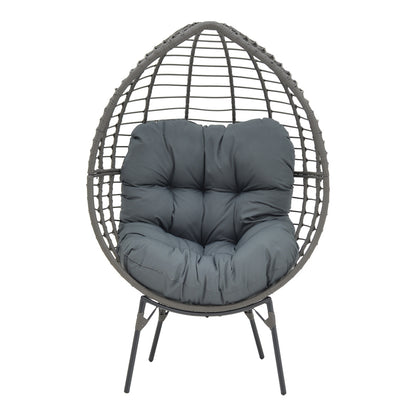 Πολυθρόνα Nestie pakoworld wicker rattan γκρι-μεταλλικό γκρι πόδι-γκρι μαξιλάρι 102x80x155εκ - Hippiehome.gr