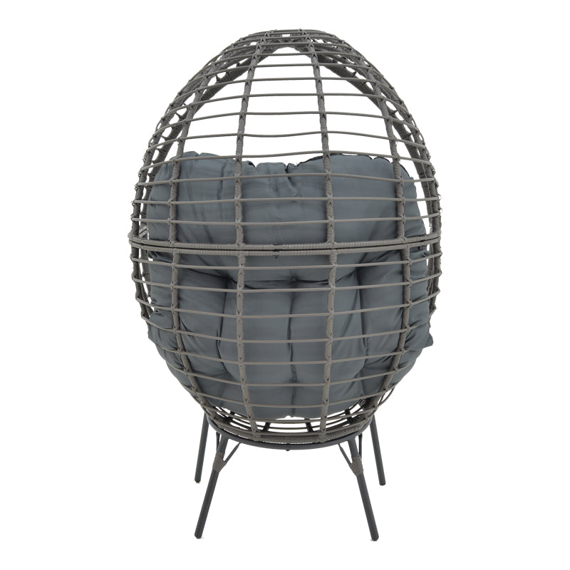 Πολυθρόνα Nestie pakoworld wicker rattan γκρι-μεταλλικό γκρι πόδι-γκρι μαξιλάρι 102x80x155εκ - Hippiehome.gr