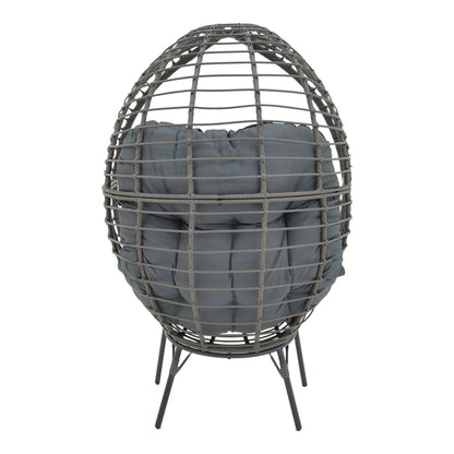 Πολυθρόνα Nestie pakoworld wicker rattan γκρι-μεταλλικό γκρι πόδι-γκρι μαξιλάρι 102x80x155εκ - Hippiehome.gr