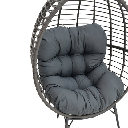 Πολυθρόνα Nestie pakoworld wicker rattan γκρι-μεταλλικό γκρι πόδι-γκρι μαξιλάρι 102x80x155εκ - Hippiehome.gr