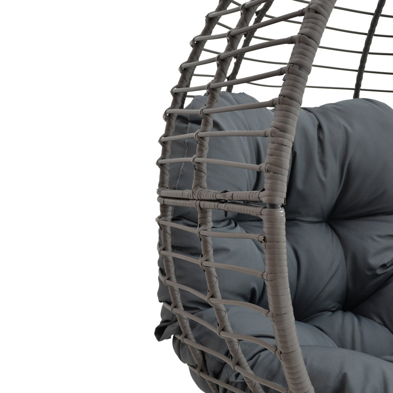 Πολυθρόνα Nestie pakoworld wicker rattan γκρι-μεταλλικό γκρι πόδι-γκρι μαξιλάρι 102x80x155εκ - Hippiehome.gr