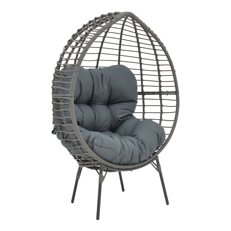 Πολυθρόνα Nestie pakoworld wicker rattan γκρι-μεταλλικό γκρι πόδι-γκρι μαξιλάρι 102x80x155εκ - Hippiehome.gr