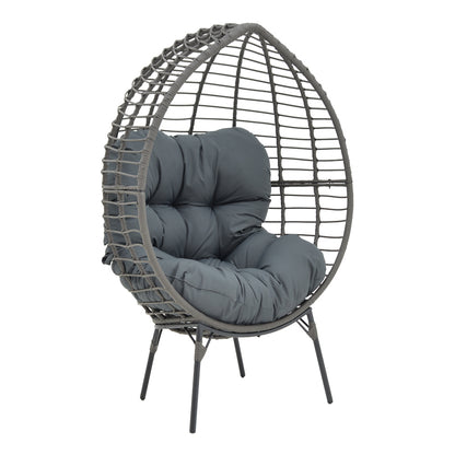 Πολυθρόνα Nestie pakoworld wicker rattan γκρι-μεταλλικό γκρι πόδι-γκρι μαξιλάρι 102x80x155εκ - Hippiehome.gr