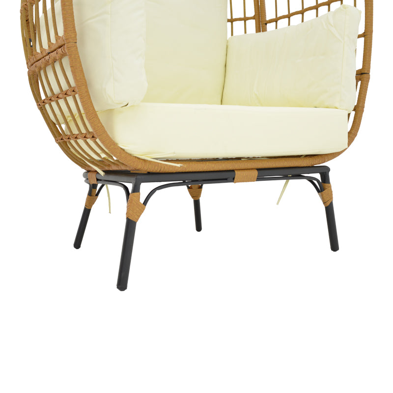 Πολυθρόνα Frox pakoworld wicker rattan φυσικό-μεταλλικό φυσικό-μαύρο πόδι-μπεζ μαξιλάρι 96x76x145εκ - Hippiehome.gr