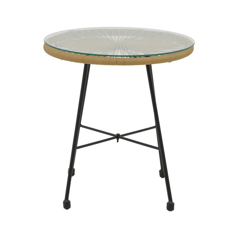 Τραπέζι Acapulco pakoworld μαύρο μέταλλο - pe rattan σε φυσική απόχρωση Φ50x50εκ - Hippiehome.gr