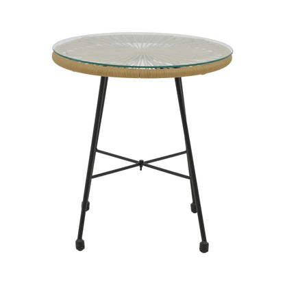 Τραπέζι Acapulco pakoworld μαύρο μέταλλο - pe rattan σε φυσική απόχρωση Φ50x50εκ - Hippiehome.gr