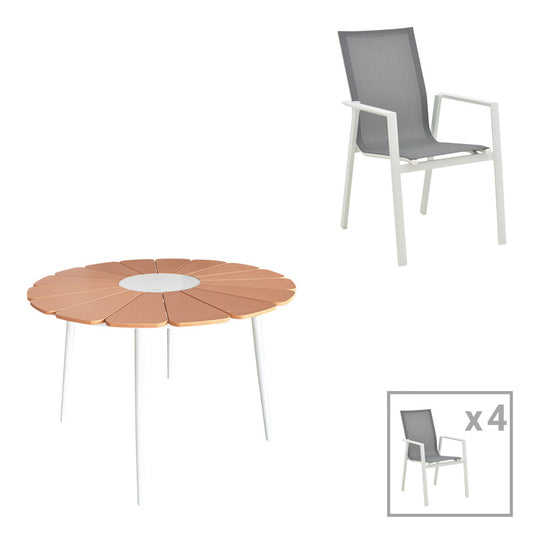 Τραπεζαρία Pinap-Dashiell σετ 5τεμ pakoworld λευκό αλουμίνιο και plywood σε φυσική απόχρωση Φ110x74εκ - Hippiehome.gr