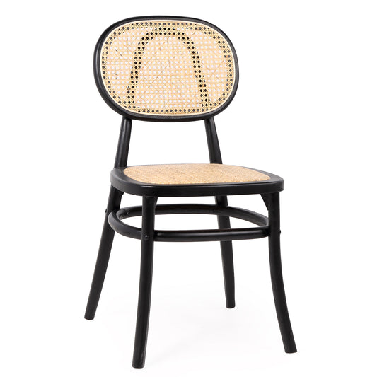Καρέκλα Επαγγελματική ArteLibre TETHYS Μαύρο/Φυσικό Ξύλο/Rattan 44x41x87cm - Hippiehome.gr