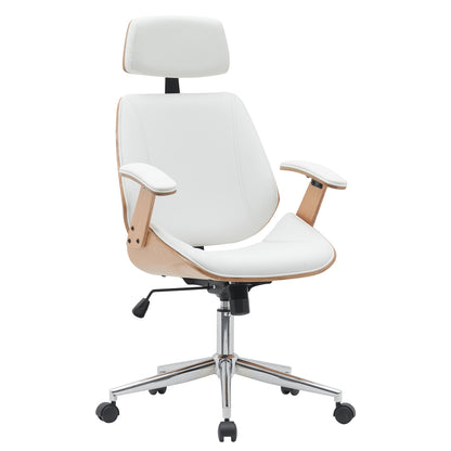 Καρέκλα Γραφείου Διευθυντή ArteLibre MILIUS Λευκό/Φυσικό Ξύλο/PU/Αλουμίνιο 53x56x73-83cm - Hippiehome.gr