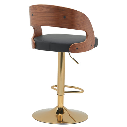 Σκαμπό Bar ArteLibre SINDRI Μαύρο/Καφέ Ξύλο/PU/Αλουμίνιο 48x49x91-112cm - Hippiehome.gr