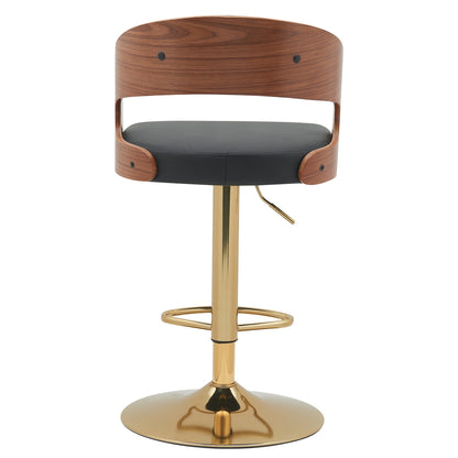 Σκαμπό Bar ArteLibre SINDRI Μαύρο/Καφέ Ξύλο/PU/Αλουμίνιο 48x49x91-112cm - Hippiehome.gr