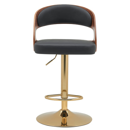 Σκαμπό Bar ArteLibre SINDRI Μαύρο/Καφέ Ξύλο/PU/Αλουμίνιο 48x49x91-112cm - Hippiehome.gr