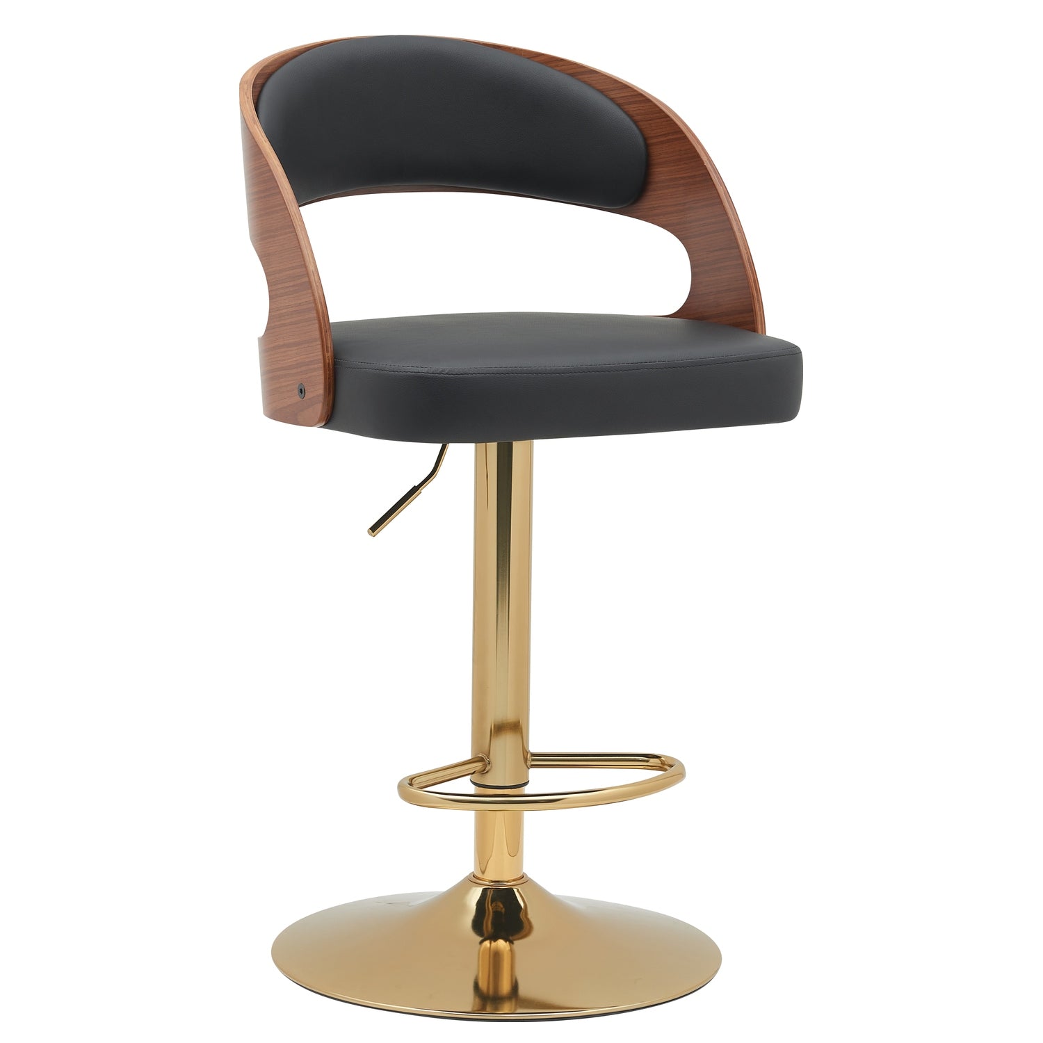 Σκαμπό Bar ArteLibre SINDRI Μαύρο/Καφέ Ξύλο/PU/Αλουμίνιο 48x49x91-112cm - Hippiehome.gr