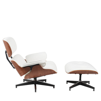 Πολυθρόνα Relax ArteLibre MIREN Με Υποπόδιο Λευκό/Καφέ Ξύλο/PU 82x92x78cm - Hippiehome.gr