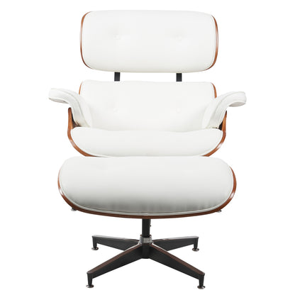 Πολυθρόνα Relax ArteLibre MIREN Με Υποπόδιο Λευκό/Καφέ Ξύλο/PU 82x92x78cm - Hippiehome.gr