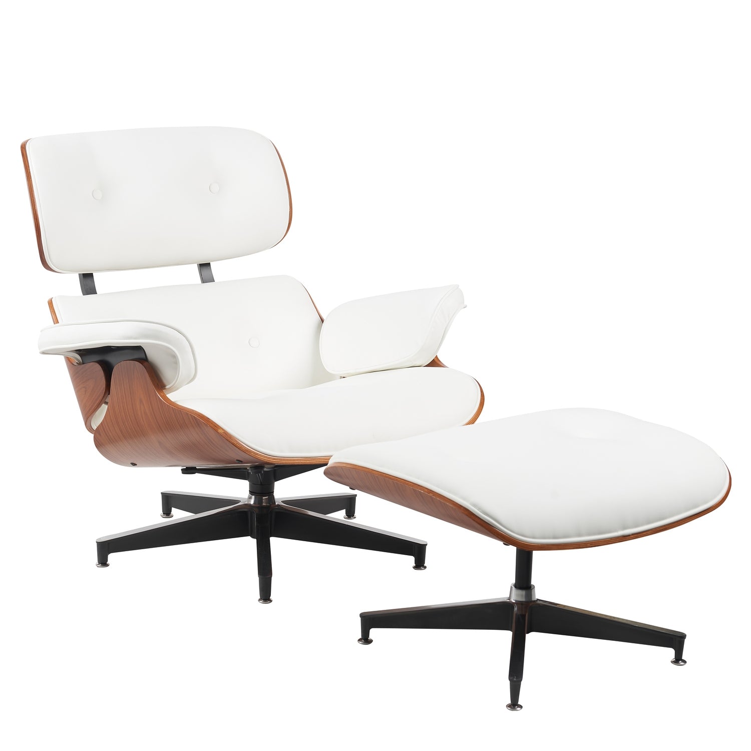 Πολυθρόνα Relax ArteLibre MIREN Με Υποπόδιο Λευκό/Καφέ Ξύλο/PU 82x92x78cm - Hippiehome.gr