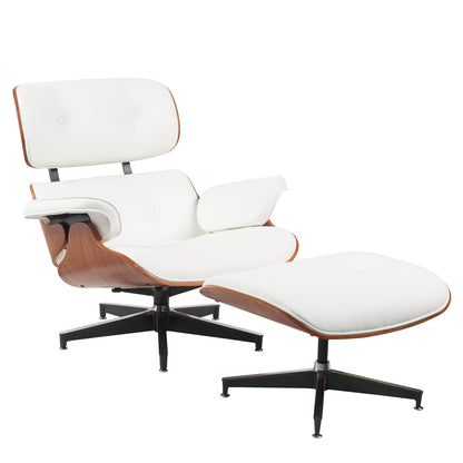 Πολυθρόνα Relax ArteLibre MIREN Με Υποπόδιο Λευκό/Καφέ Ξύλο/PU 82x92x78cm - Hippiehome.gr