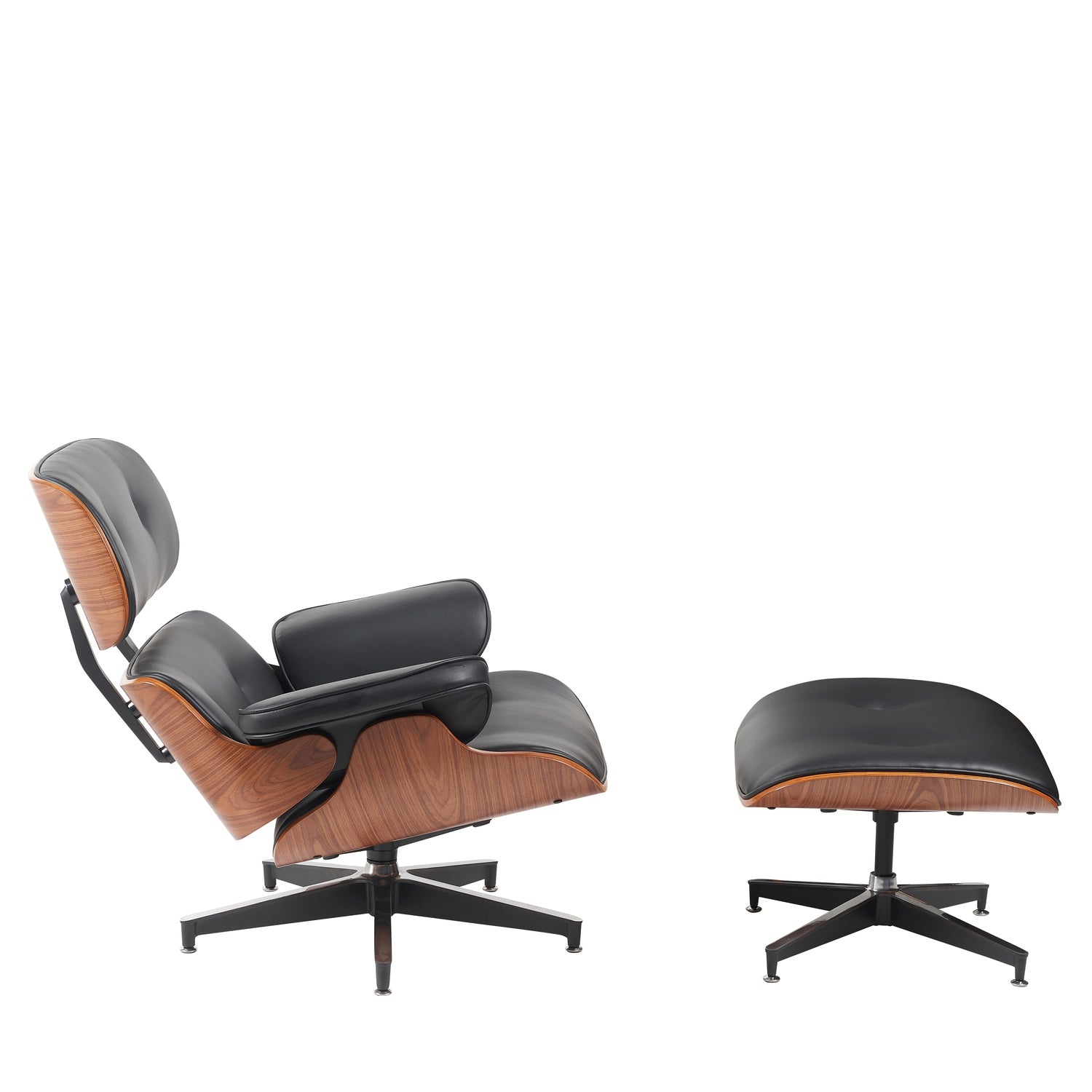 Πολυθρόνα Relax ArteLibre MIREN Με Υποπόδιο Μαύρο/Καφέ Ξύλο/PU 82x92x78cm - Hippiehome.gr