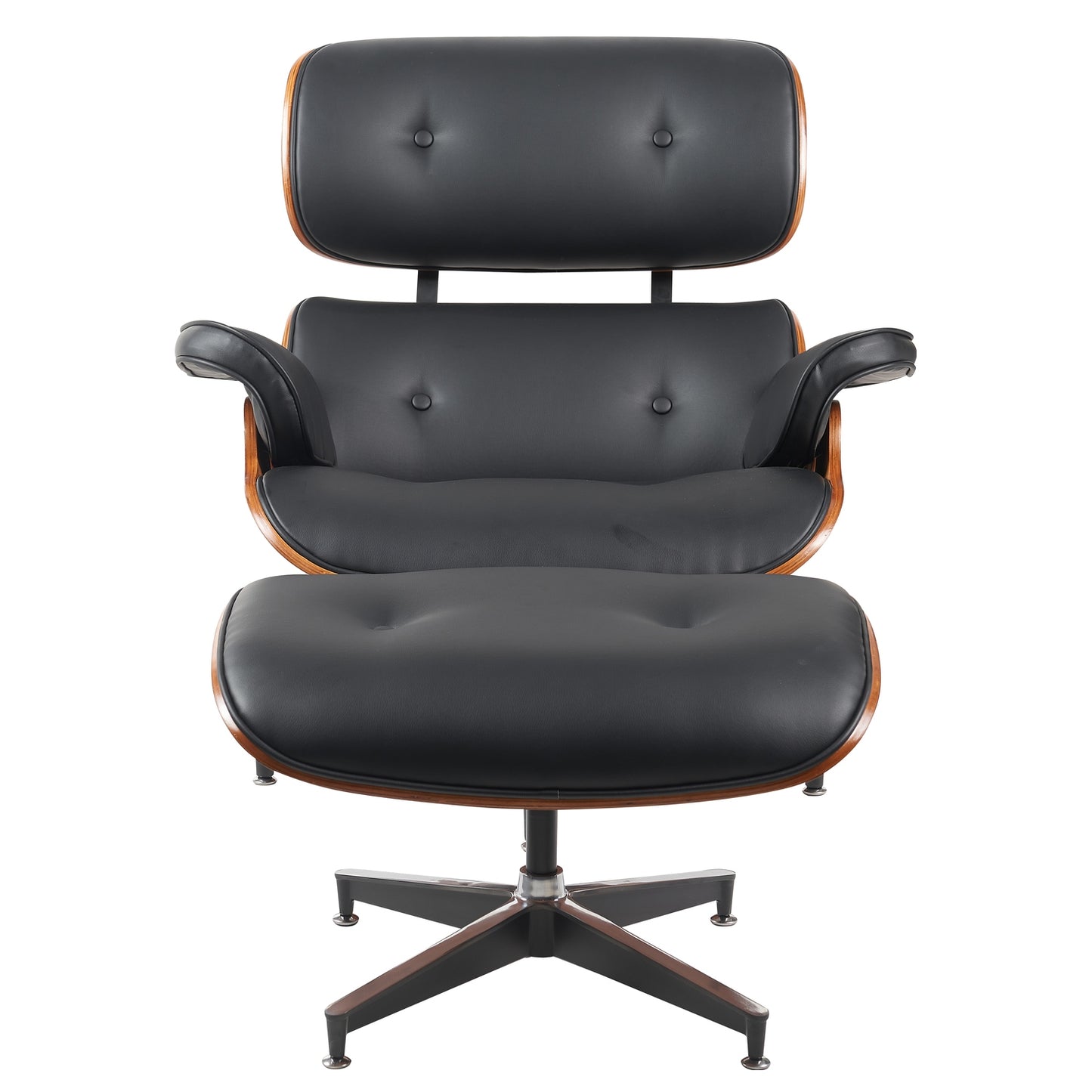 Πολυθρόνα Relax ArteLibre MIREN Με Υποπόδιο Μαύρο/Καφέ Ξύλο/PU 82x92x78cm - Hippiehome.gr