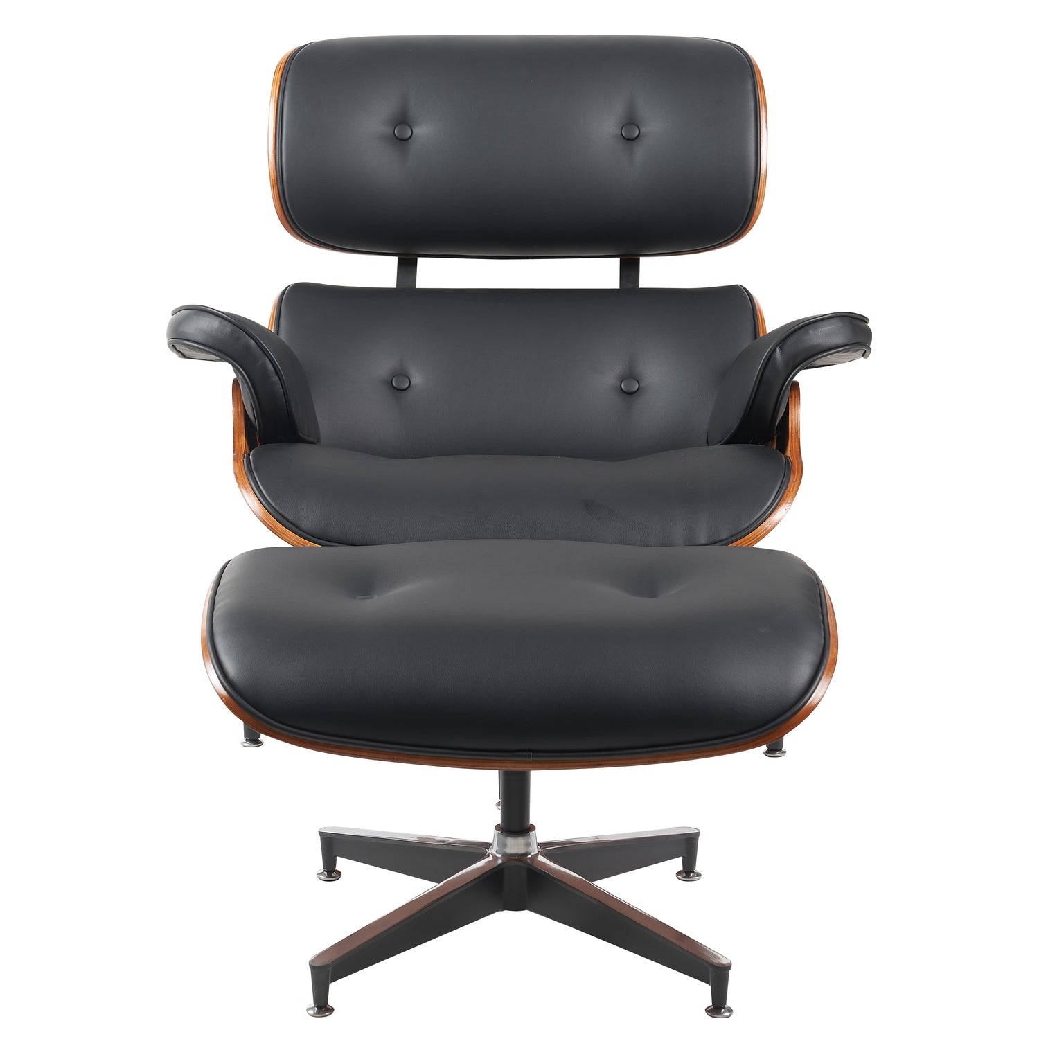 Πολυθρόνα Relax ArteLibre MIREN Με Υποπόδιο Μαύρο/Καφέ Ξύλο/PU 82x92x78cm - Hippiehome.gr