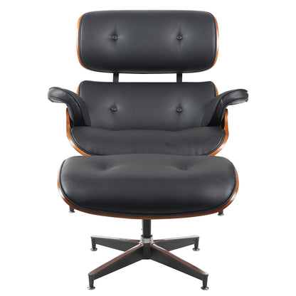 Πολυθρόνα Relax ArteLibre MIREN Με Υποπόδιο Μαύρο/Καφέ Ξύλο/PU 82x92x78cm - Hippiehome.gr